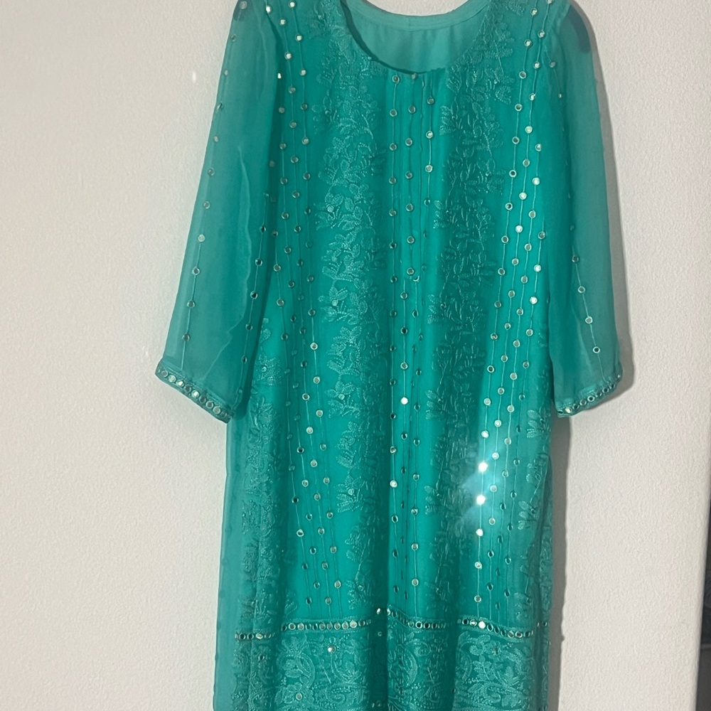 Chic Teal Long Sleeve Dress